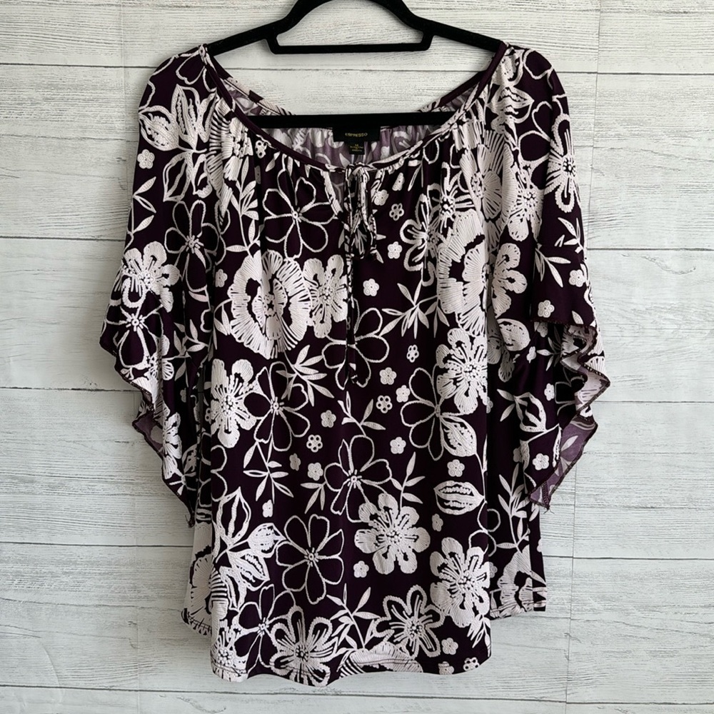 Expresso Purple Floral Bell Sleeve Blouse | SIZE M